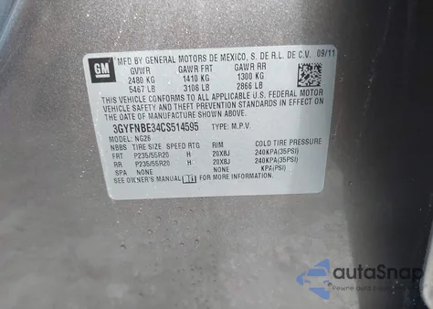 2012 Cadillac Srx Performance Collection from USA, damaged, VIN 3GYFNBE34CS514595